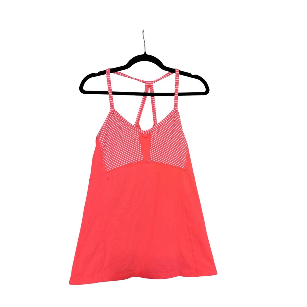 Athleta Tank Top Size M Coral Striped Strappy‎ Back Built-in Bra Activewear
